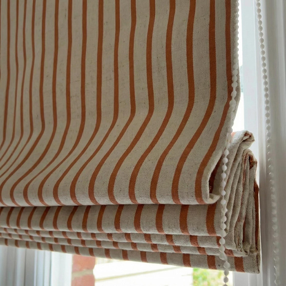 Terracotta Stripe Linen Roman Shade, OEKO-TEX Corded Roman Blind, Custom Size, Blackout or Light Filtering Liner, Modern Farmhouse — image 1