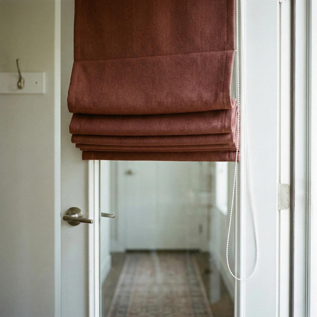 Cinnamon Brick Linen Roman Shade, Herringbone Corded Window Blind, Oeko Tex — image 1