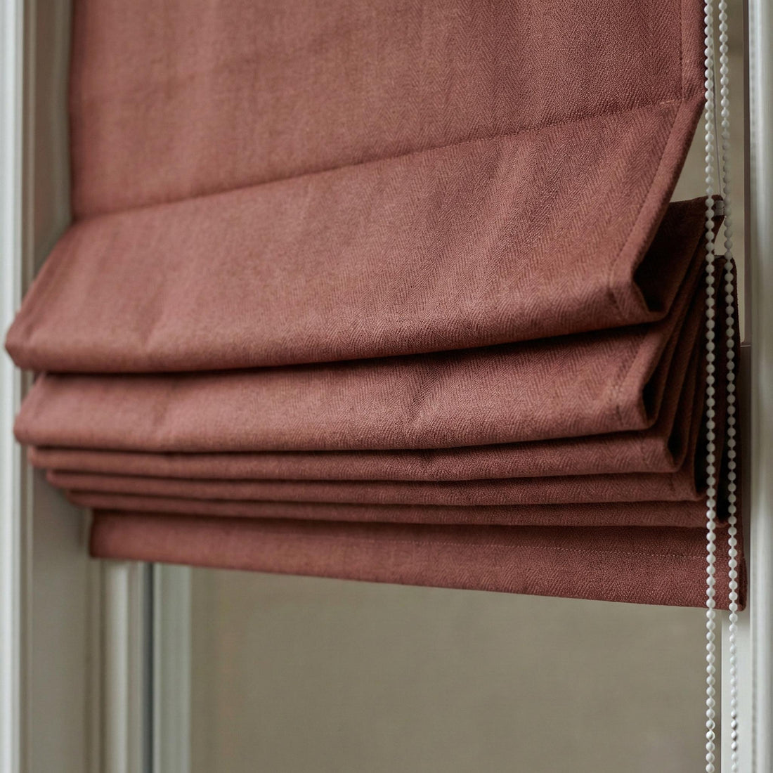 Cinnamon Brick Linen Roman Shade, Herringbone Corded Window Blind, Oeko Tex — image 1