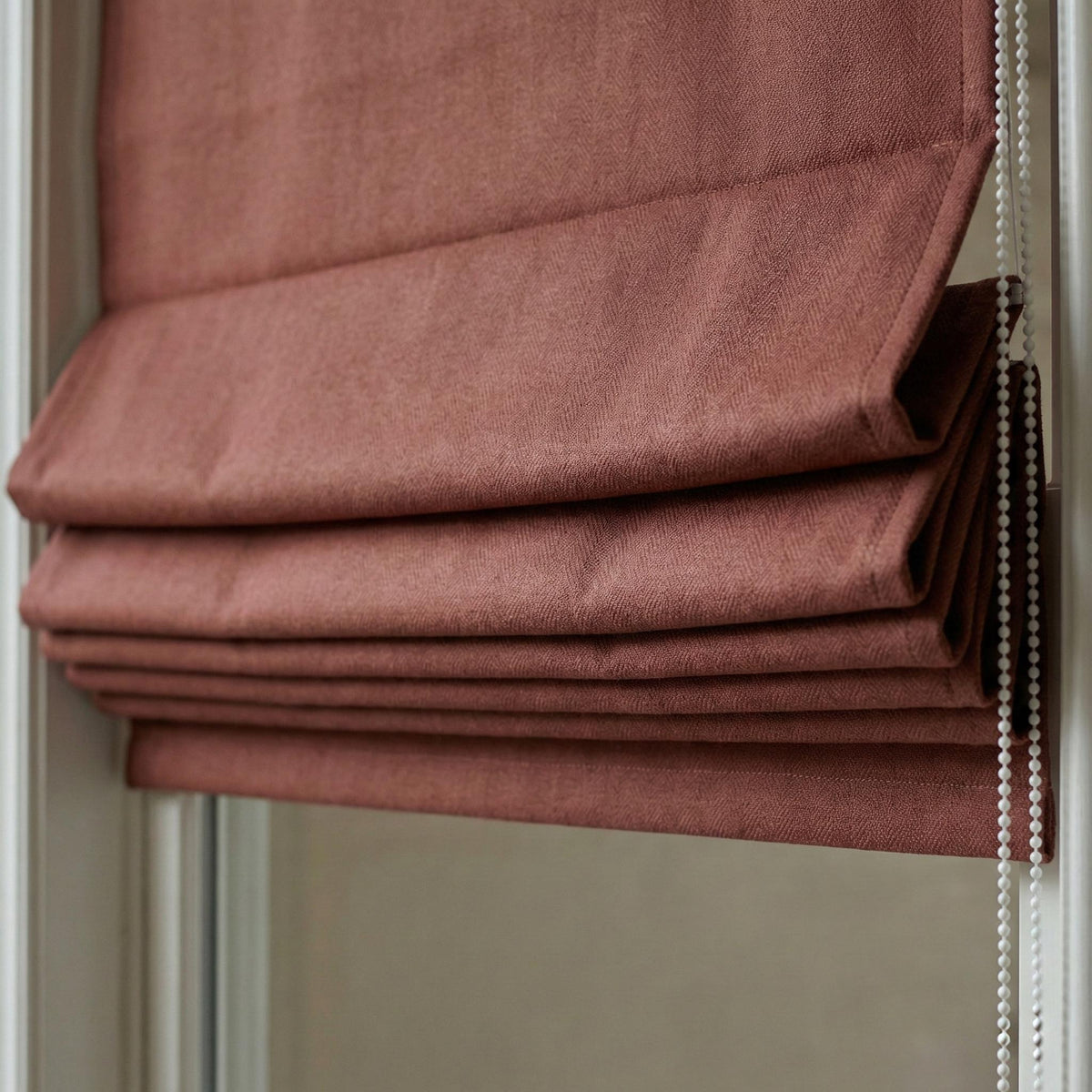 Cinnamon Brick Linen Roman Shade, Herringbone Corded Window Blind, Oeko Tex — image 2