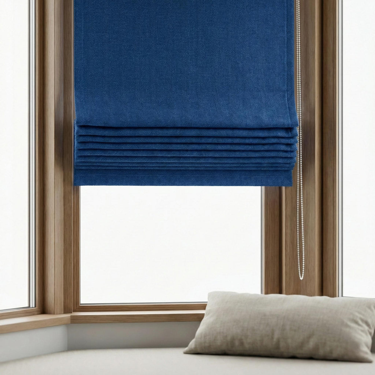 Cobalt Blue Linen Roman Shade, Herringbone Corded Blind, OEKO-TEX — image 3