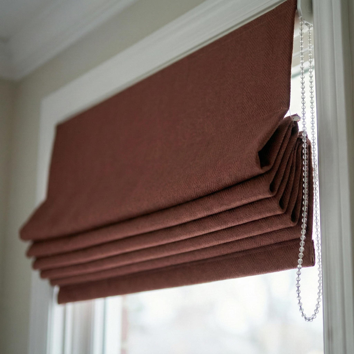 Cinnamon Brick Linen Roman Shade, Herringbone Corded Window Blind, Oeko Tex — image 3