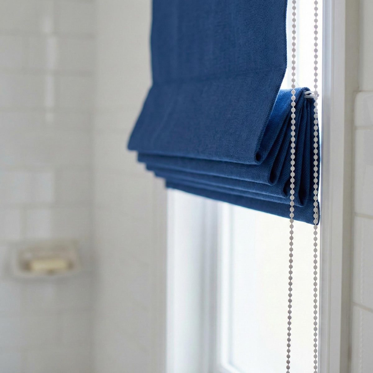 Cobalt Blue Linen Roman Shade, Herringbone Corded Blind, OEKO-TEX — image 4