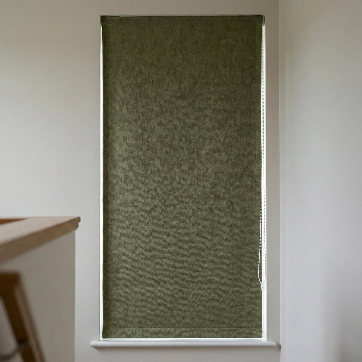Olive Green Linen Roman Shade, Herringbone Corded Blind, Custom Size — image 4