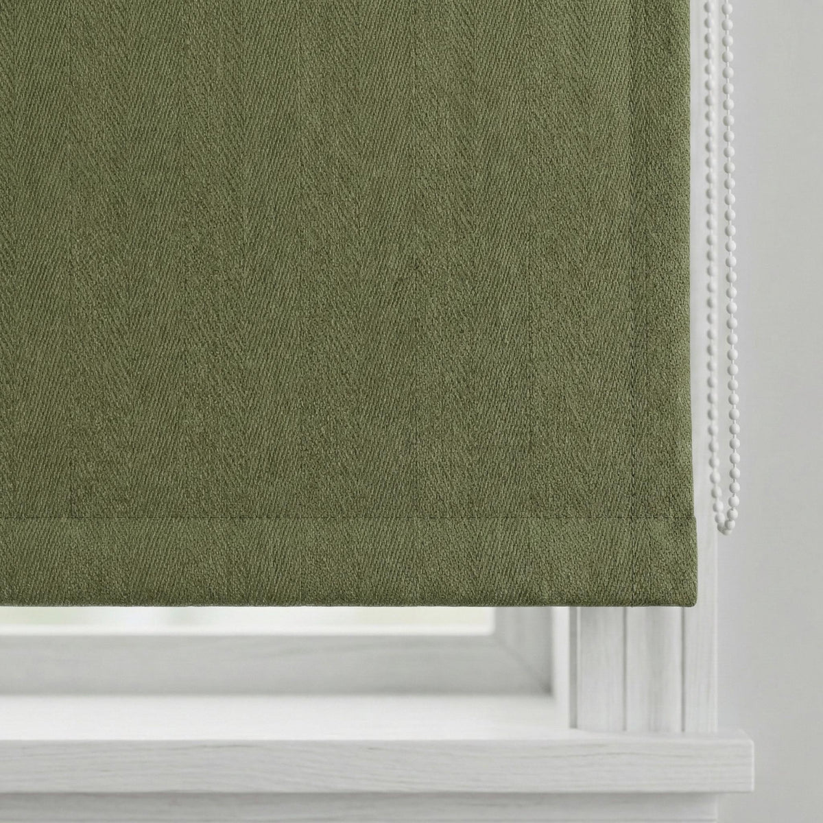 Olive Green Linen Roman Shade, Herringbone Corded Blind, Custom Size — image 5
