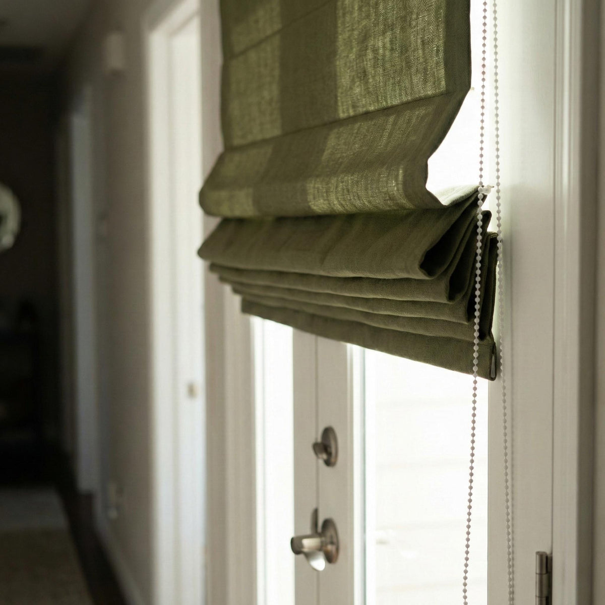 Olive Green Linen Roman Shade, Herringbone Corded Blind, Custom Size — image 7