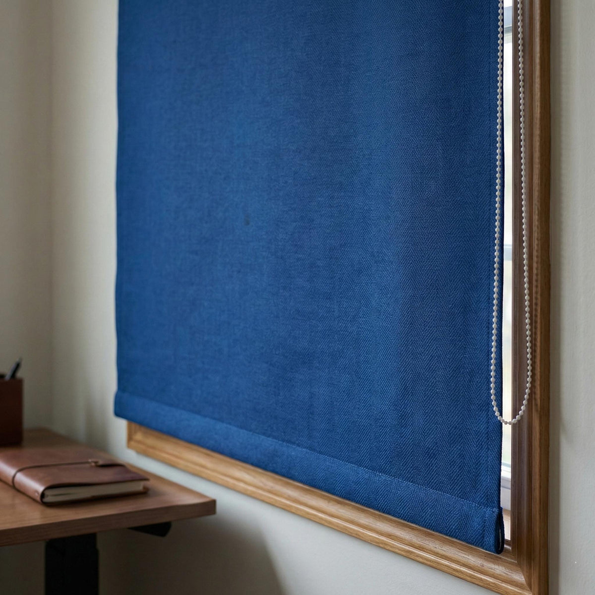 Cobalt Blue Linen Roman Shade, Herringbone Corded Blind, OEKO-TEX — image 8