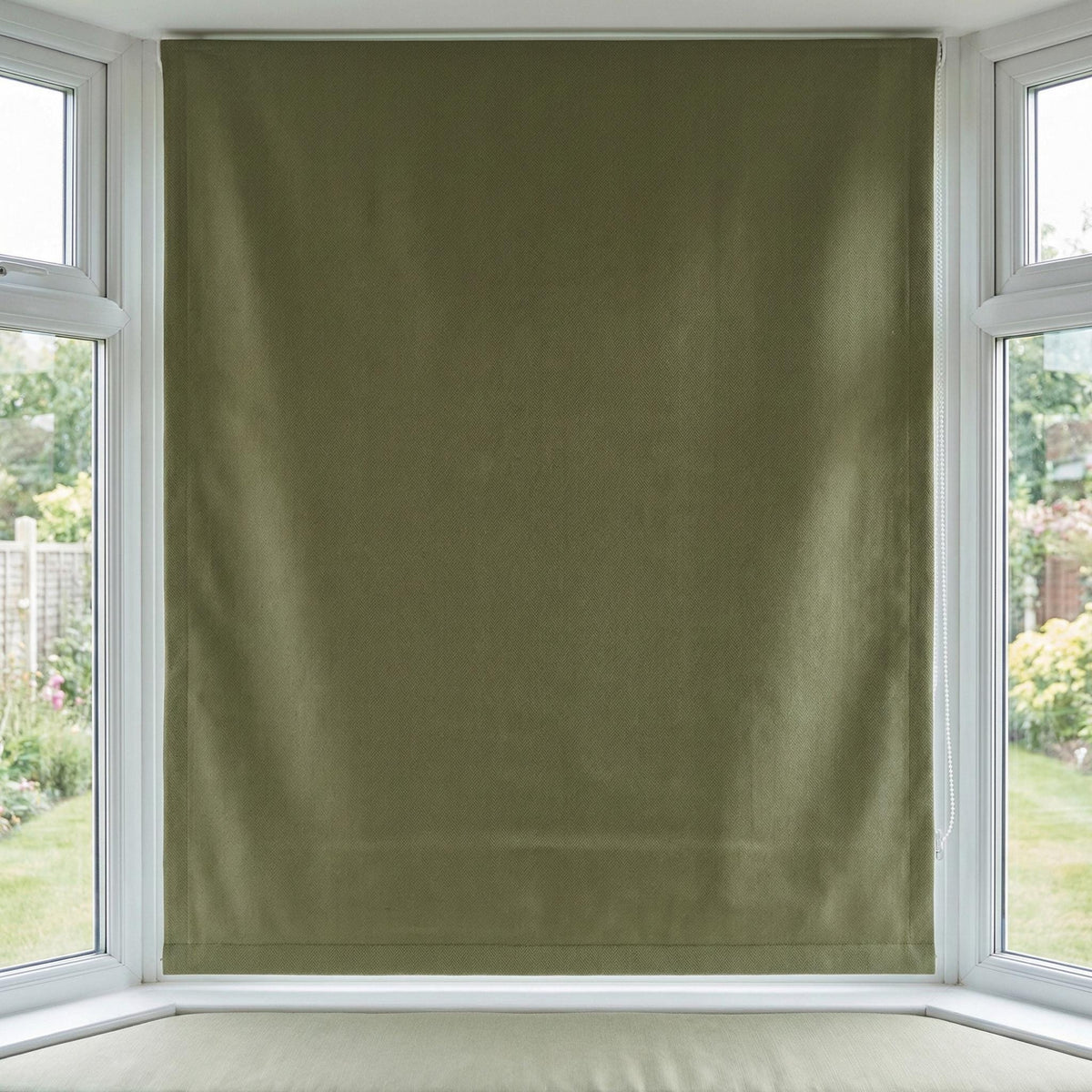 Olive Green Linen Roman Shade, Herringbone Corded Blind, Custom Size — image 8