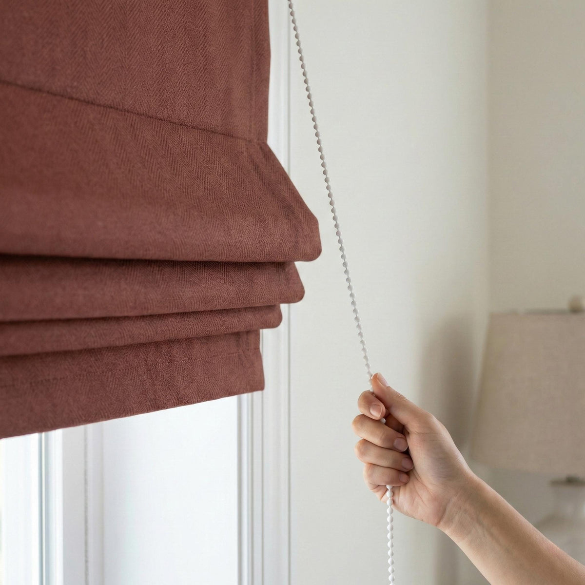 Cinnamon Brick Linen Roman Shade, Herringbone Corded Window Blind, Oeko Tex — image 7