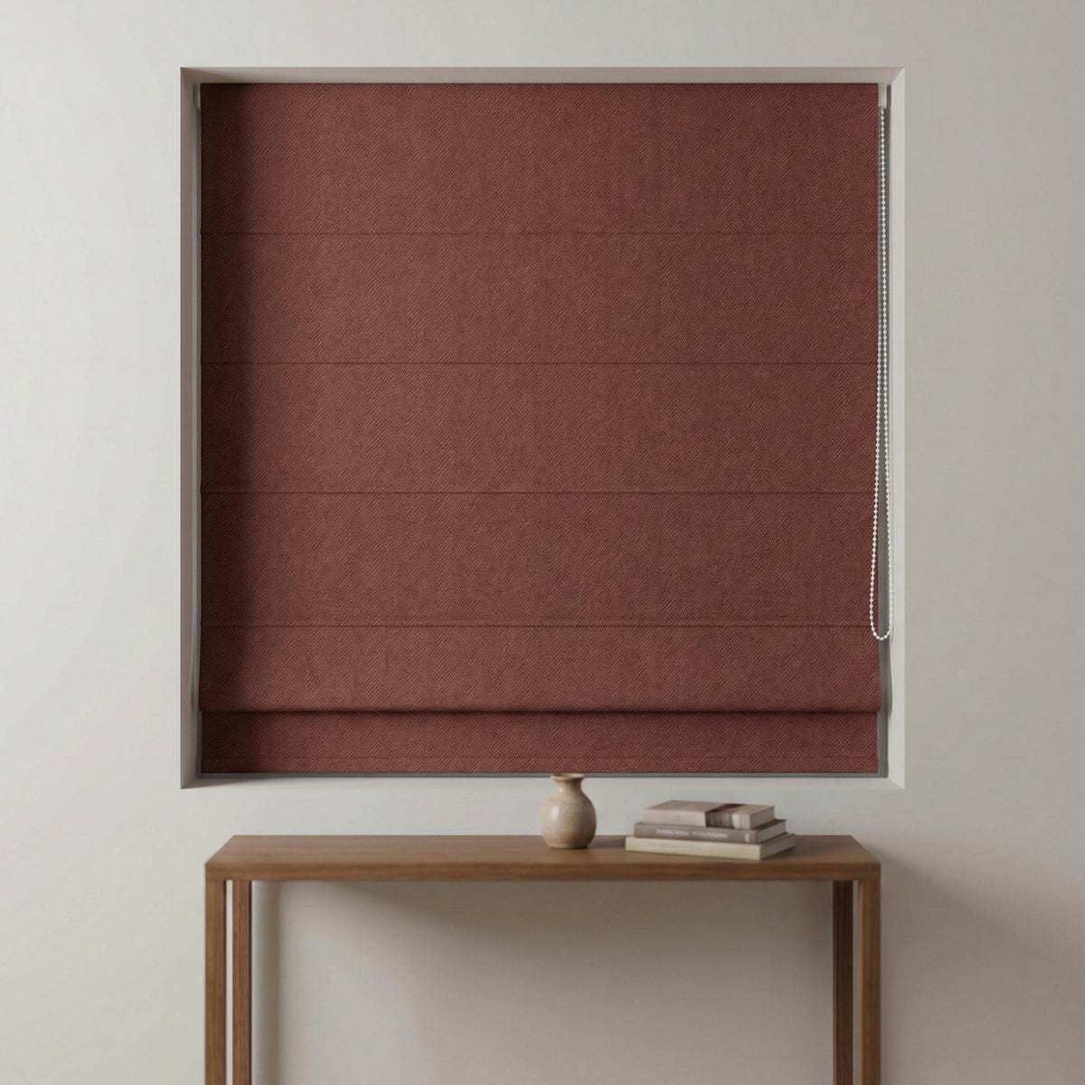 Cinnamon Brick Linen Roman Shade, Herringbone Corded Window Blind, Oeko Tex — image 8