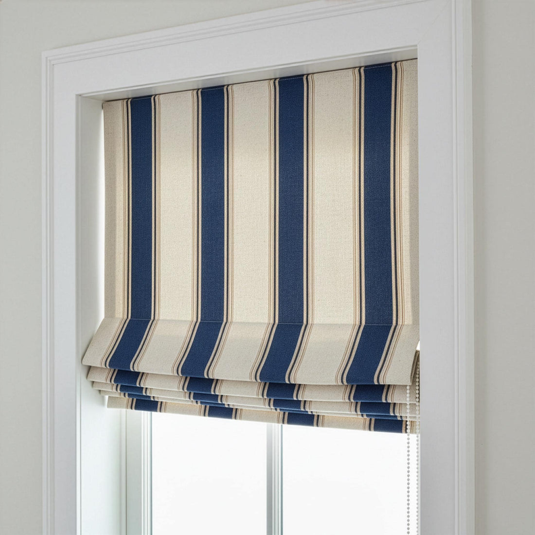 Roman Shade: Navy Farmhouse Stripe Linen (Custom Fit, Light-Filtering or Blackout) — image 1