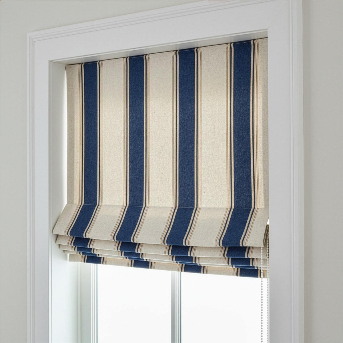 Roman Shade: Navy Farmhouse Stripe Linen (Custom Fit, Light-Filtering or Blackout) — image 1