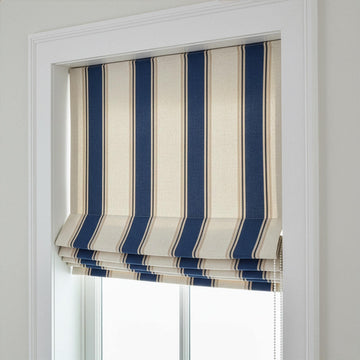 Roman Shade: Navy Farmhouse Stripe Linen (Custom Fit, Light-Filtering or Blackout) — image 1