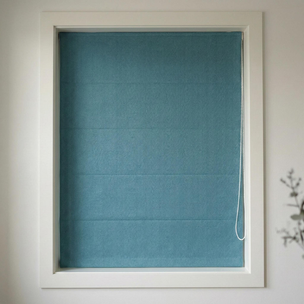 Custom Teal Blue Linen Herringbone Roman Shade, Blackout or Light Filtering — image 3