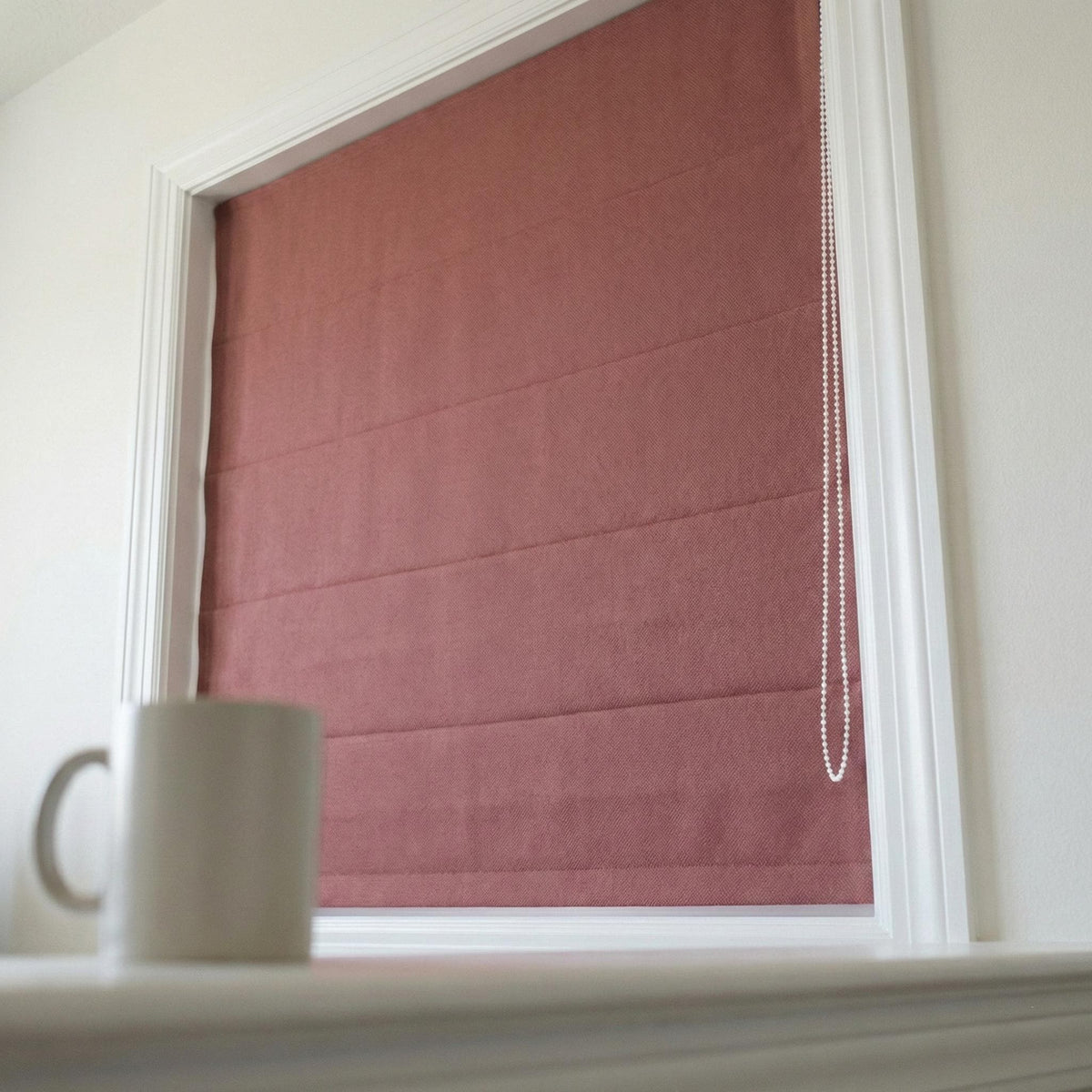 Custom Linen Roman Shade, Dusty Mauve Herringbone, Corded Window Blind — image 4