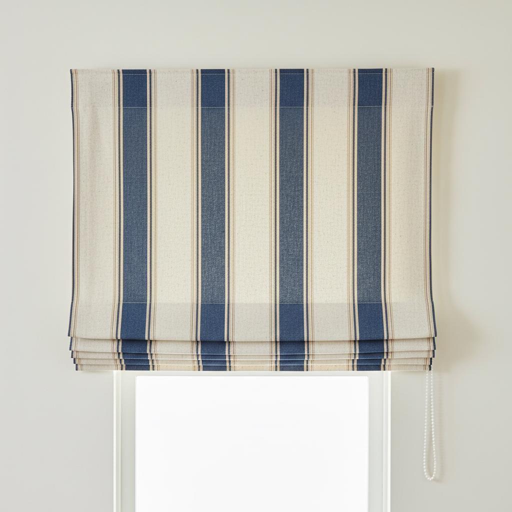 Roman Shade: Navy Farmhouse Stripe Linen (Custom Fit, Light-Filtering or Blackout) — image 3