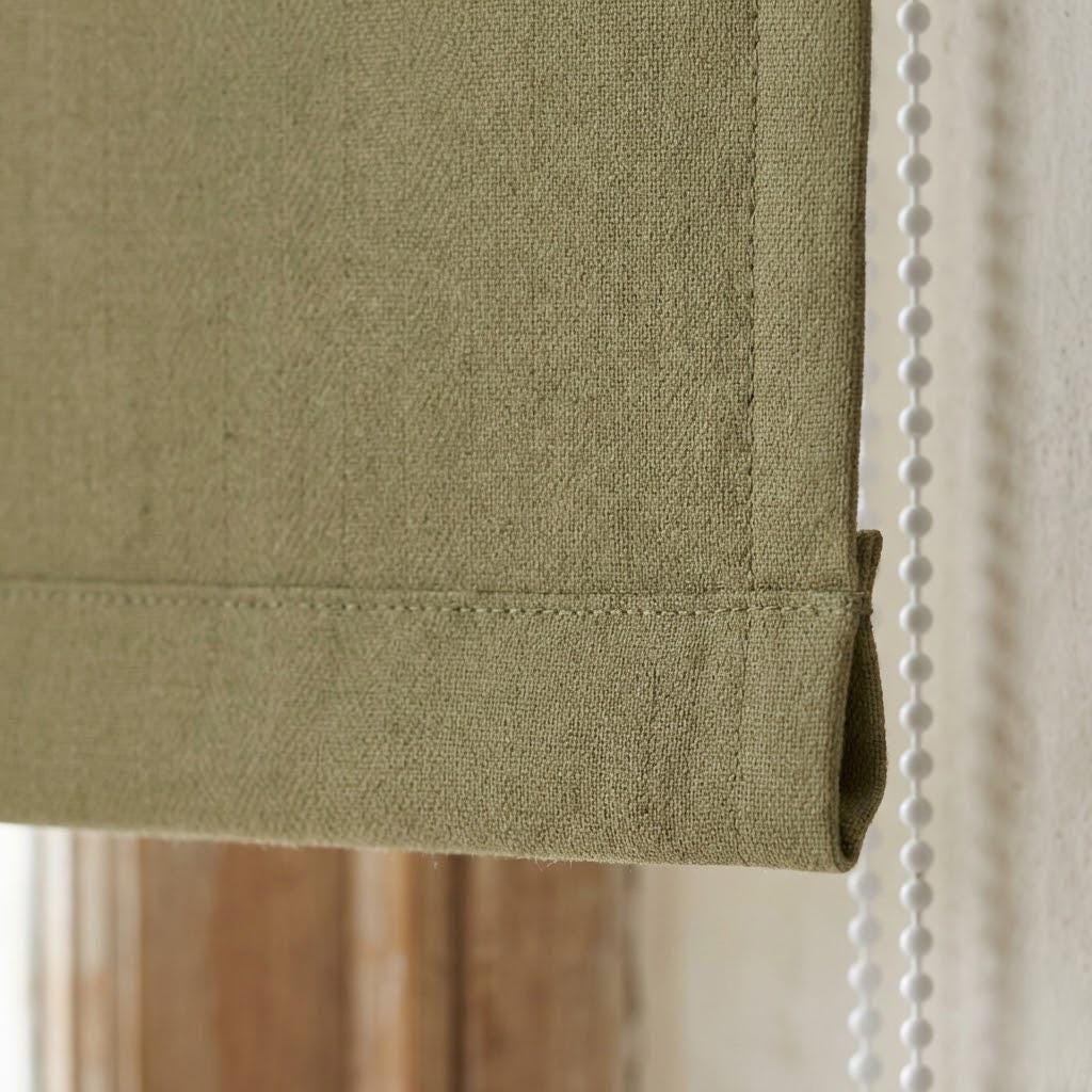 Custom Olive Sage Linen Herringbone Roman Shade, Blackout Option — image 5