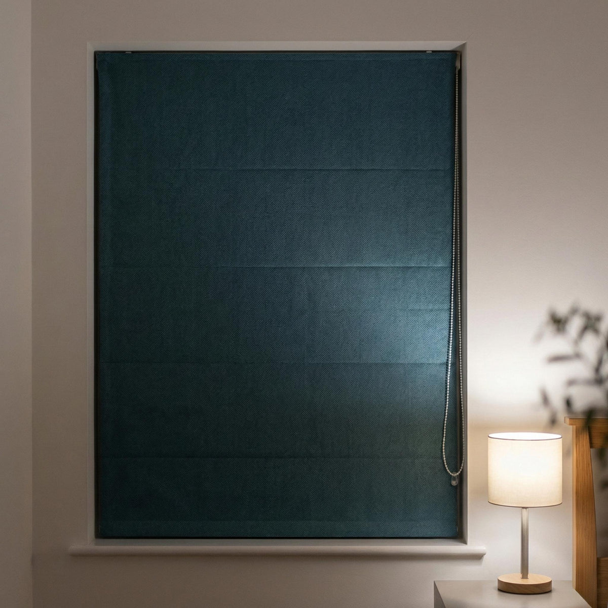 Custom Teal Blue Linen Herringbone Roman Shade, Blackout or Light Filtering — image 6
