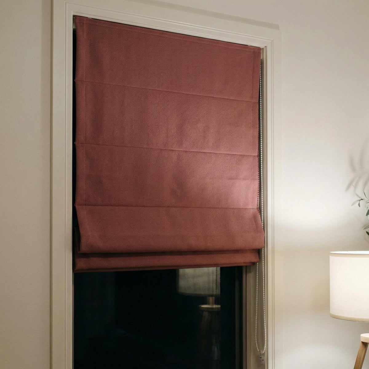 Custom Linen Roman Shade, Dusty Mauve Herringbone, Corded Window Blind — image 6