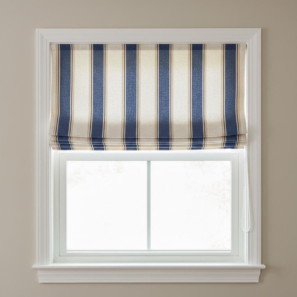 Roman Shade: Navy Farmhouse Stripe Linen (Custom Fit, Light-Filtering or Blackout) — image 9