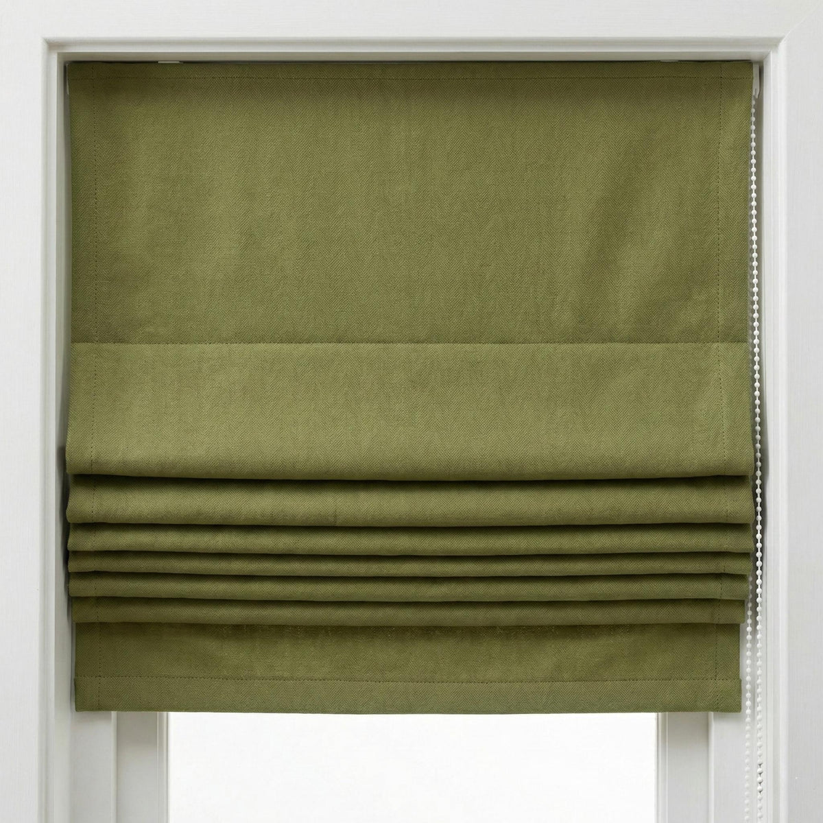 Olive Green Herringbone Linen Roman Shade, Custom Corded Blind, OEKO-TEX — image 1