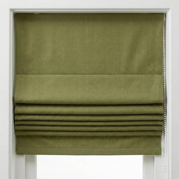 Olive Green Herringbone Linen Roman Shade, Custom Corded Blind, OEKO-TEX — image 1