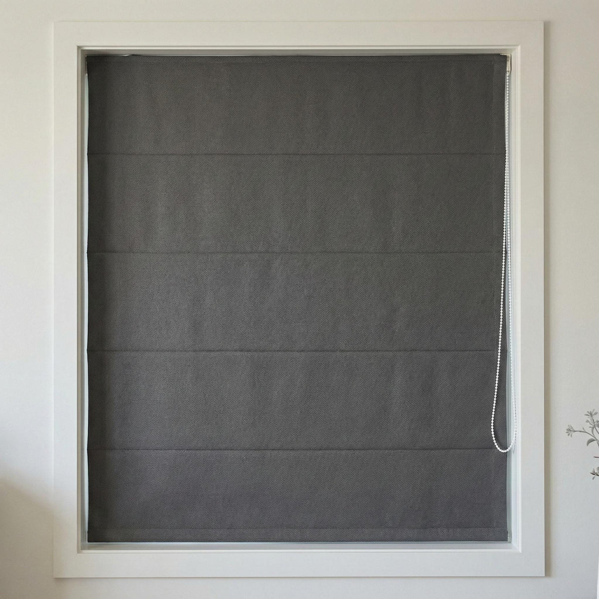 Charcoal Grey Herringbone Linen Roman Shade, Custom Window Blind — image 2