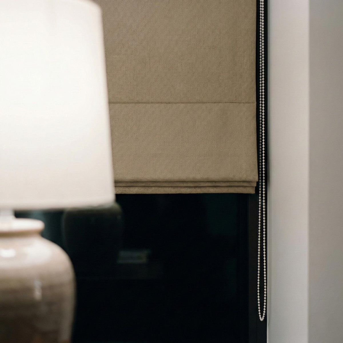 Taupe Herringbone Linen Roman Shade, Custom Corded Window Blind — image 6