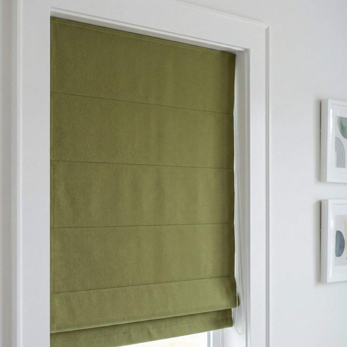 Olive Green Herringbone Linen Roman Shade, Custom Corded Blind, OEKO-TEX — image 7