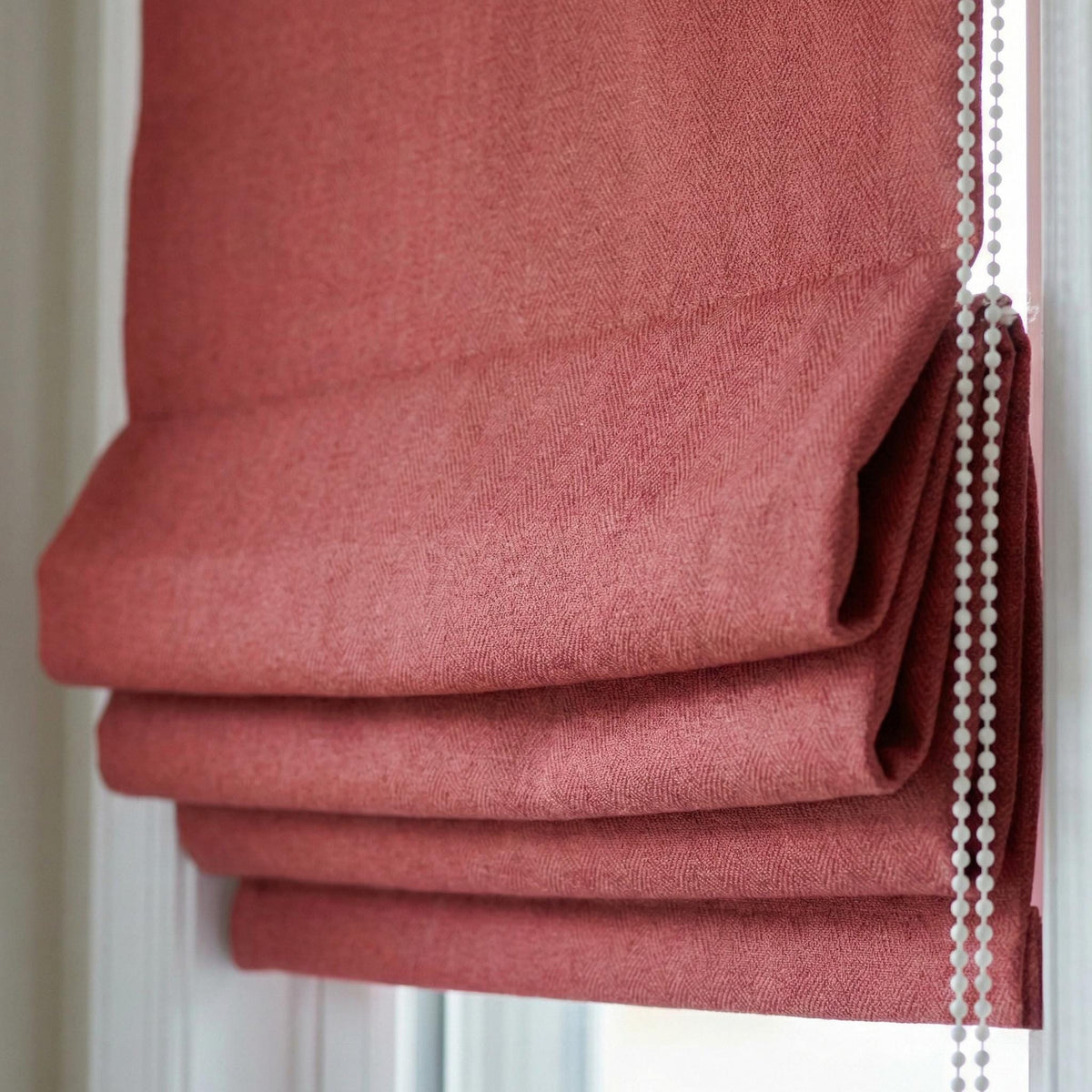 Terracotta Rose Linen Roman Shade, Herringbone Weave, Custom Corded Blind — image 1
