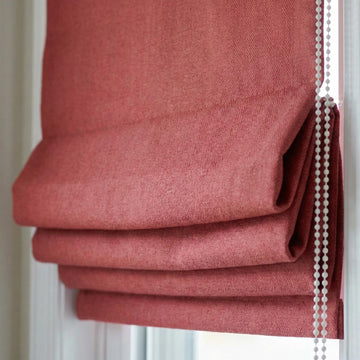 Terracotta Rose Linen Roman Shade, Herringbone Weave, Custom Corded Blind — image 1