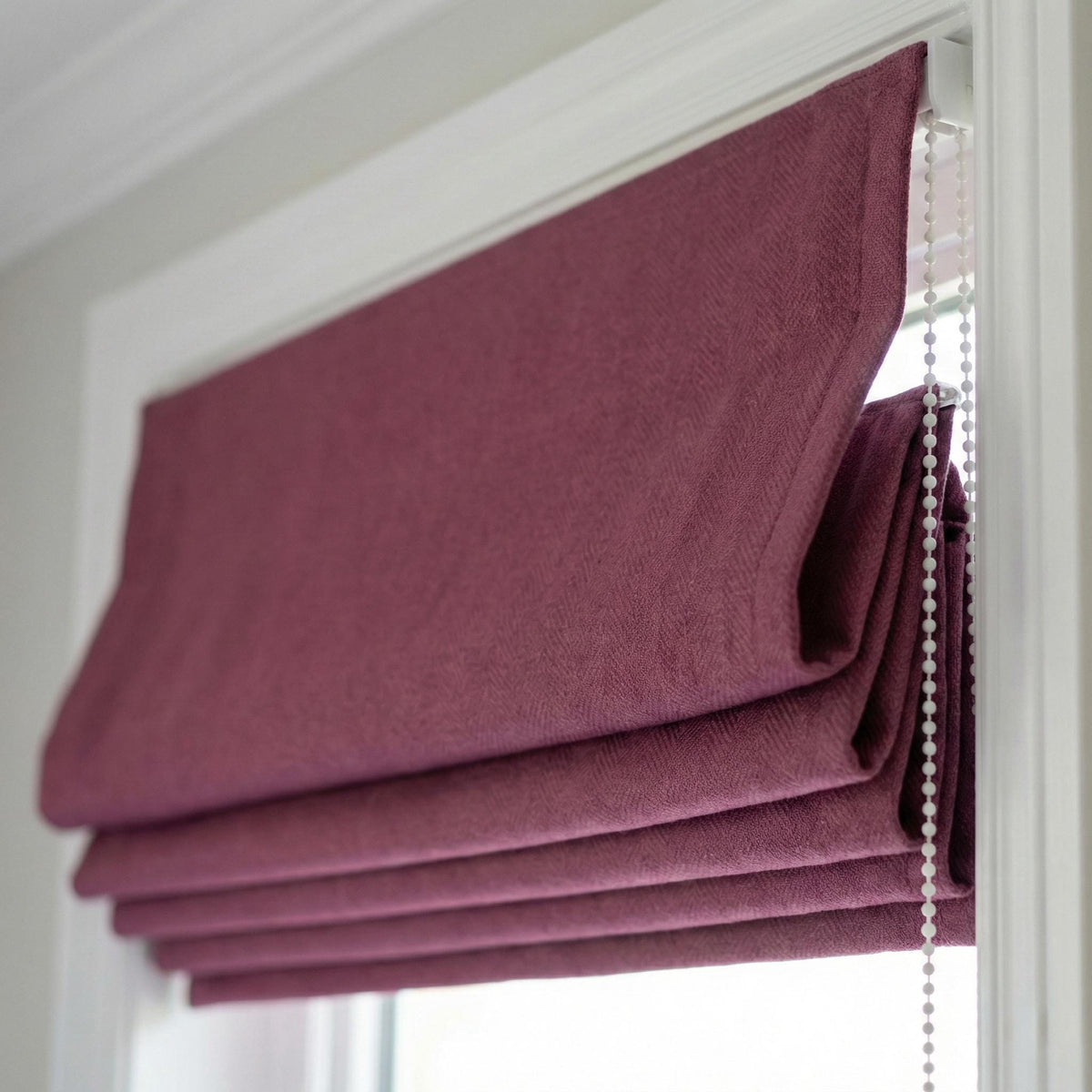 Mauve Plum Linen Roman Shade, Herringbone Window Blind, Custom Made — image 1