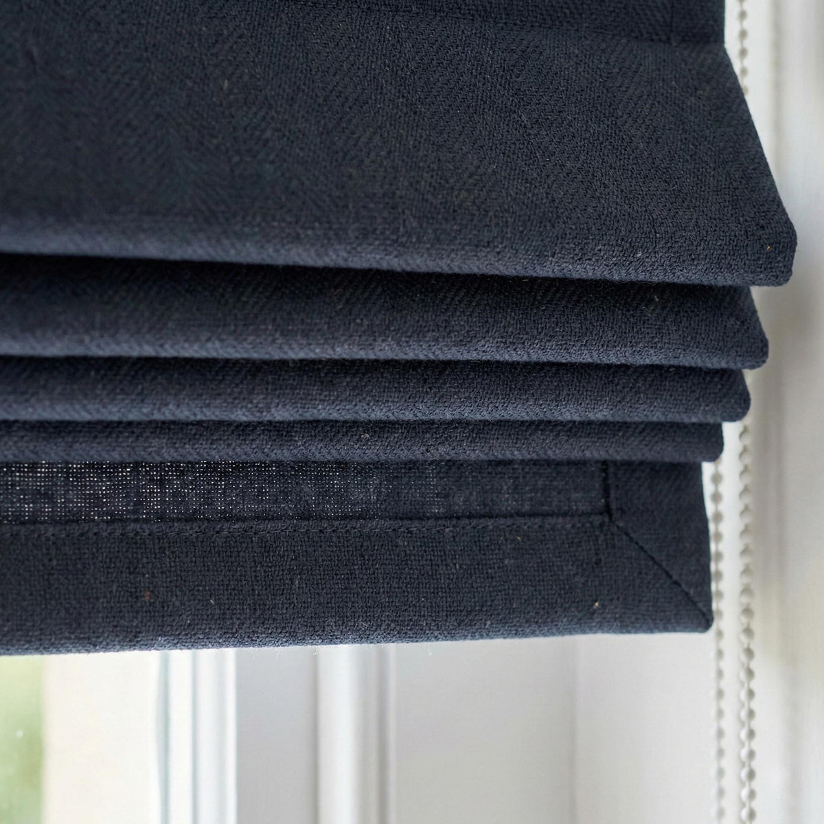 Navy Blue Linen Herringbone Roman Shade, Custom Corded Blind, OEKO-TEX Liner — image 2