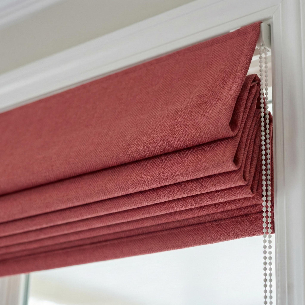 Terracotta Rose Linen Roman Shade, Herringbone Weave, Custom Corded Blind — image 2