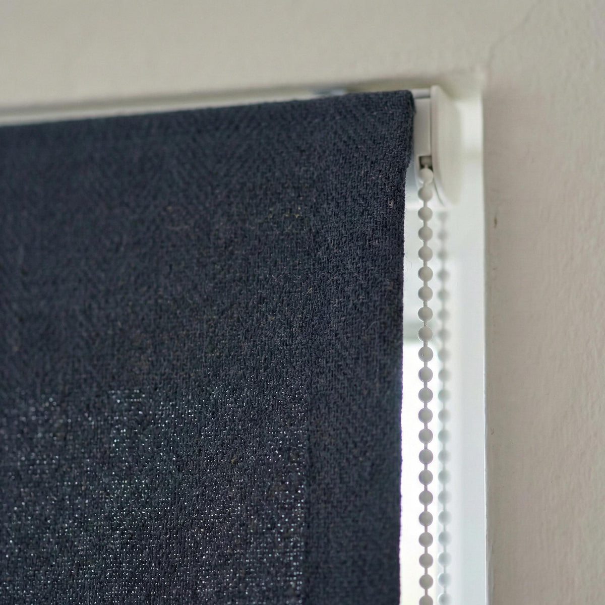 Navy Blue Linen Herringbone Roman Shade, Custom Corded Blind, OEKO-TEX Liner — image 5