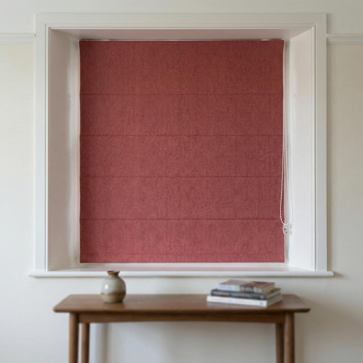 Terracotta Rose Linen Roman Shade, Herringbone Weave, Custom Corded Blind — image 5