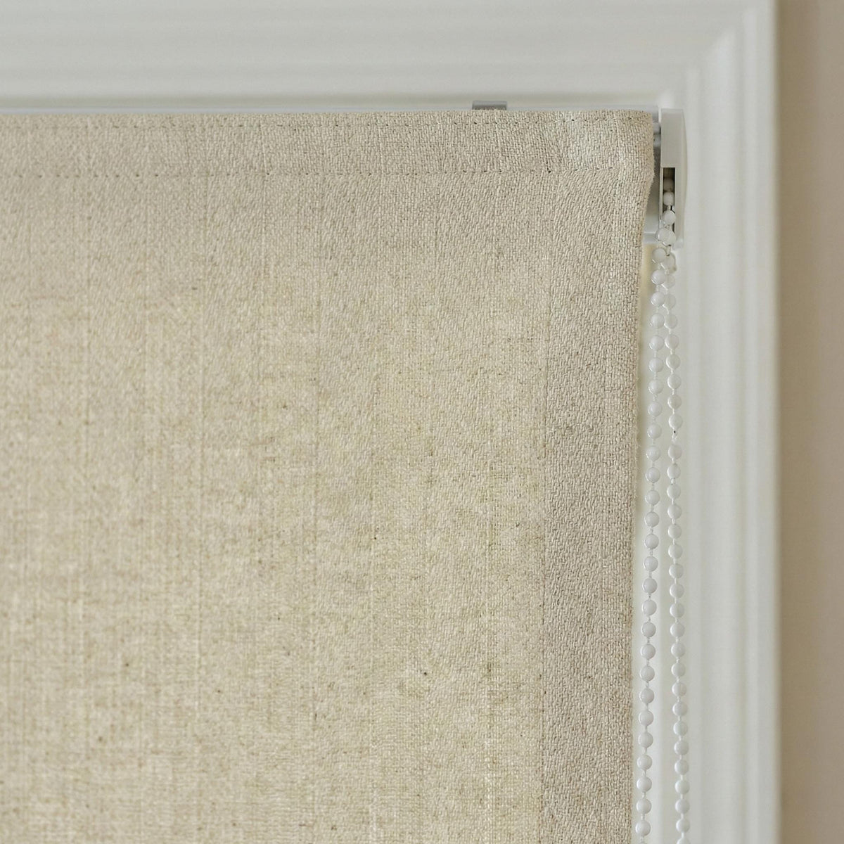 Oatmeal Linen Roman Shade, Herringbone Weave, Custom Corded Blind — image 6