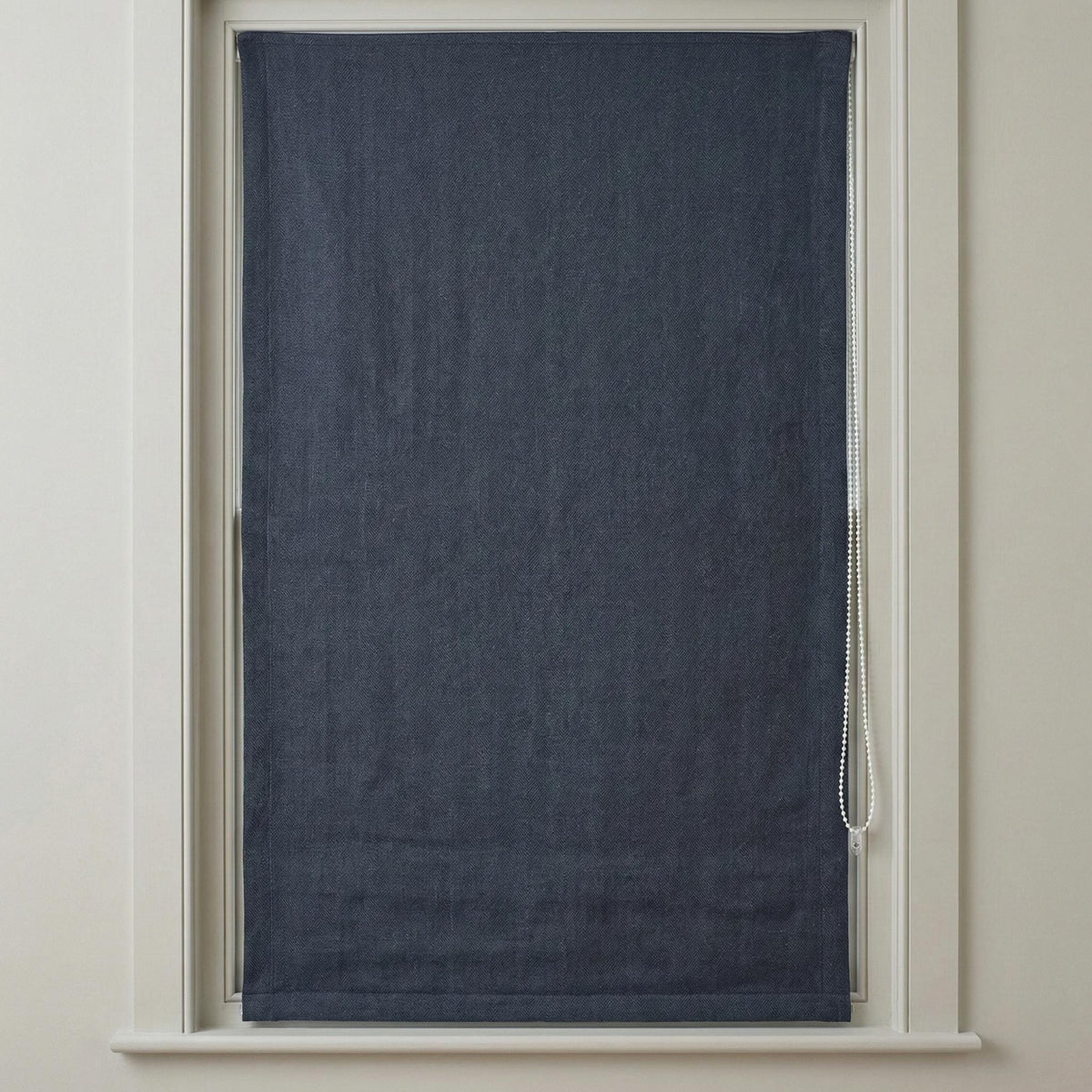 Navy Blue Linen Herringbone Roman Shade, Custom Corded Blind, OEKO-TEX Liner — image 7
