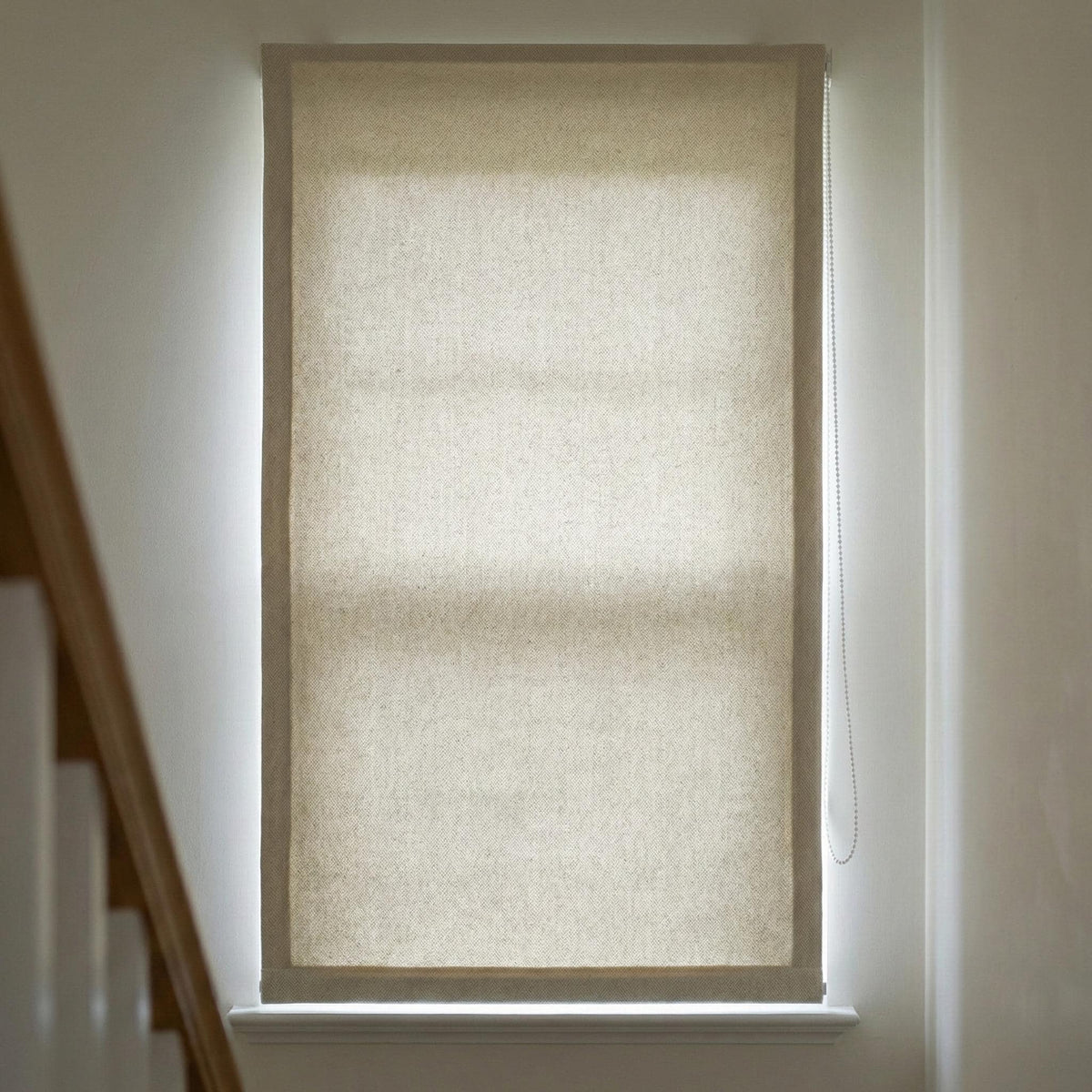 Oatmeal Linen Roman Shade, Herringbone Weave, Custom Corded Blind — image 7