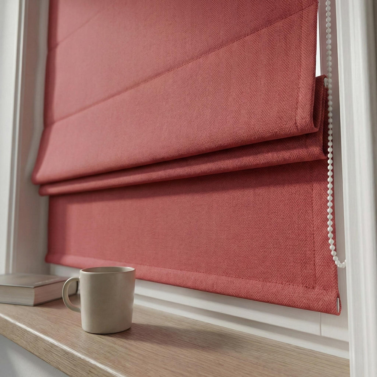 Terracotta Rose Linen Roman Shade, Herringbone Weave, Custom Corded Blind — image 7