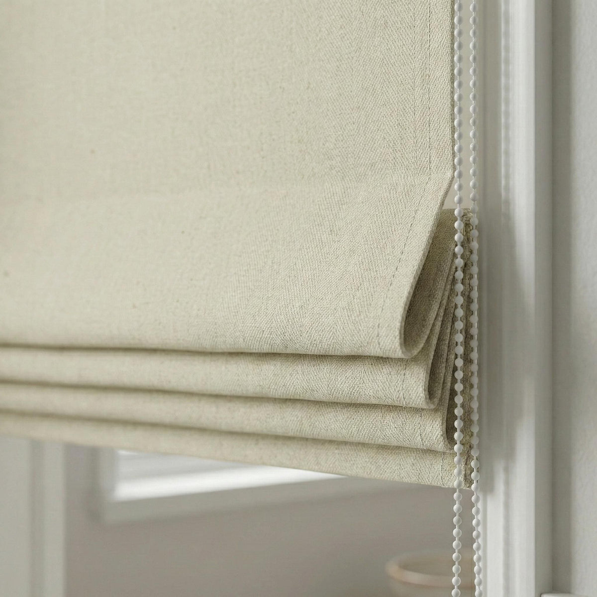 Oatmeal Linen Roman Shade, Herringbone Weave, Custom Corded Blind — image 8
