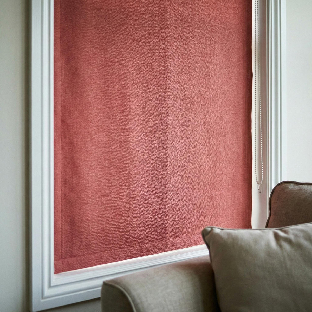 Terracotta Rose Linen Roman Shade, Herringbone Weave, Custom Corded Blind — image 9