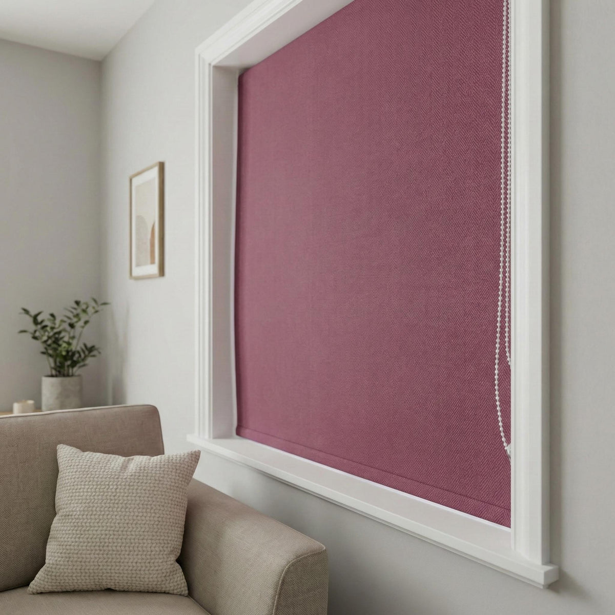 Mauve Plum Linen Roman Shade, Herringbone Window Blind, Custom Made — image 9