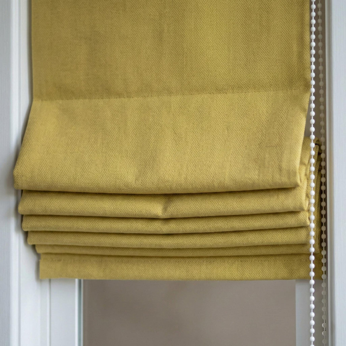 Mustard Herringbone Linen Roman Shade, Custom Corded Blind, OEKO-TEX — image 1