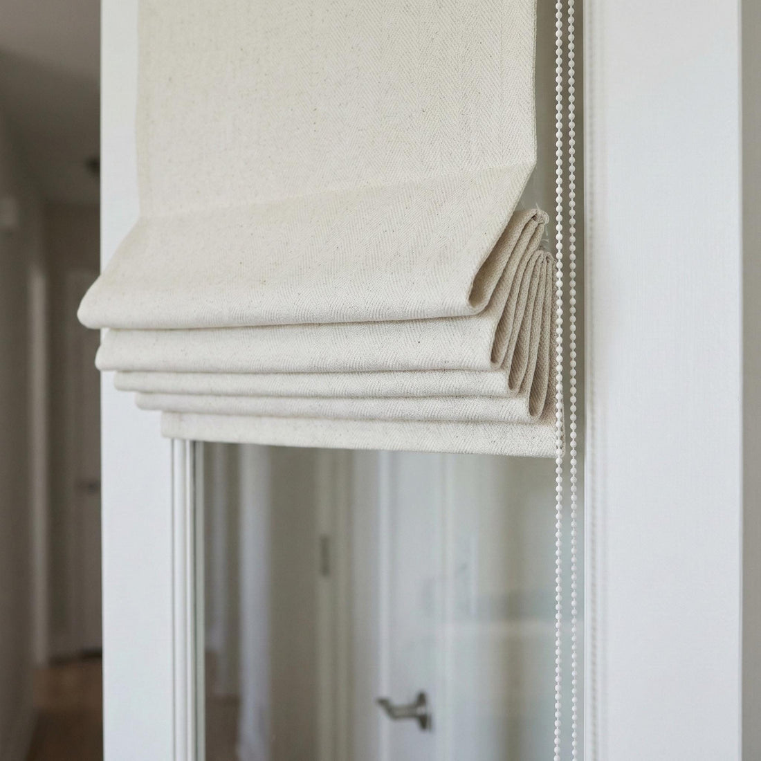 Ivory Herringbone Linen Roman Shade, Custom Corded Window Blind, OEKO-TEX — image 1