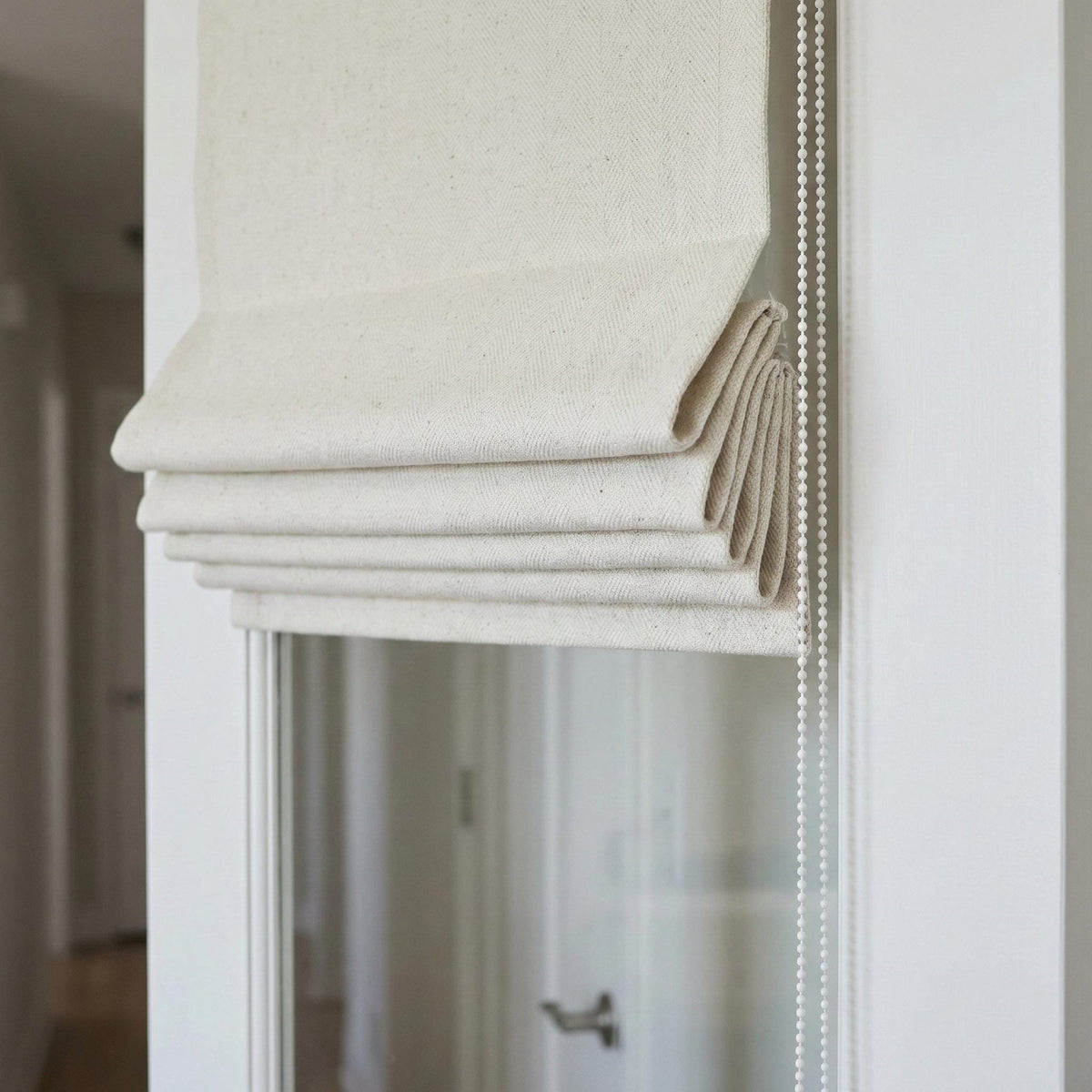 Ivory Herringbone Linen Roman Shade, Custom Corded Window Blind, OEKO-TEX — image 2