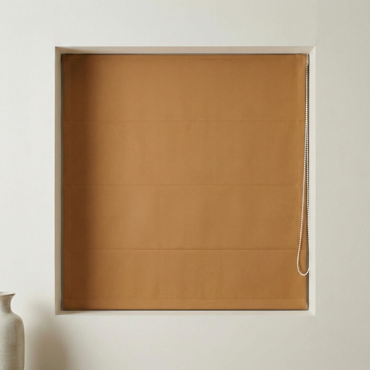 Custom Linen Roman Shade, Camel Tan Herringbone, Blackout or Light Filtering — image 3
