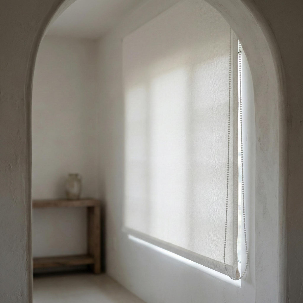 Ivory Herringbone Linen Roman Shade, Custom Corded Window Blind, OEKO-TEX — image 3