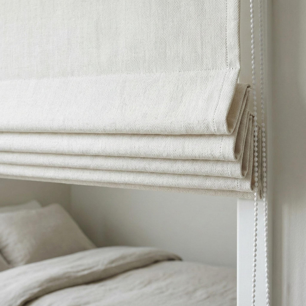 Ivory Herringbone Linen Roman Shade, Custom Corded Window Blind, OEKO-TEX — image 4
