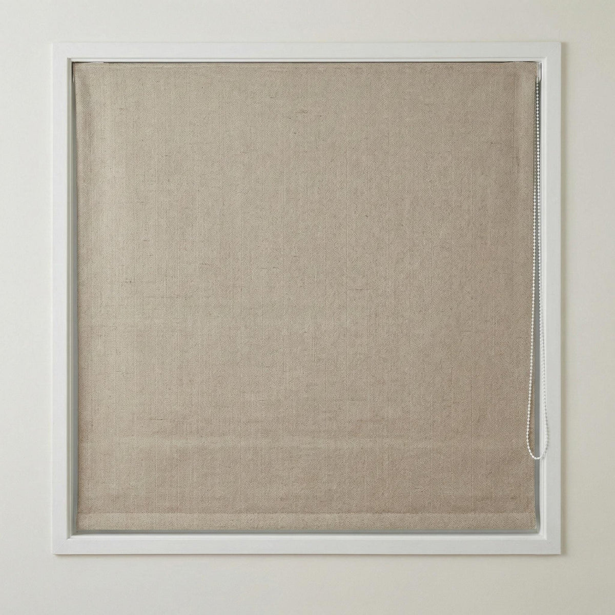 Custom Natural Flax Linen Roman Shade, Herringbone Corded Blind — image 5